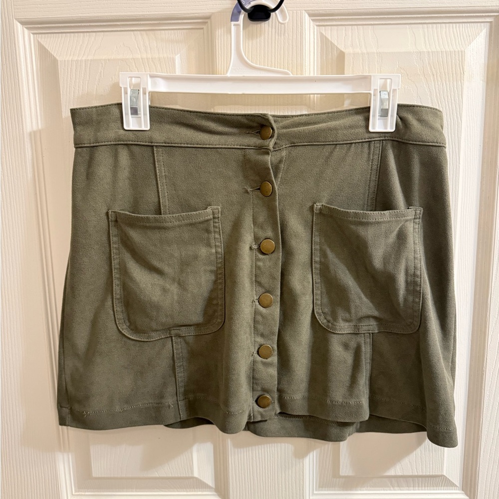 Suede Button-Front Skirt